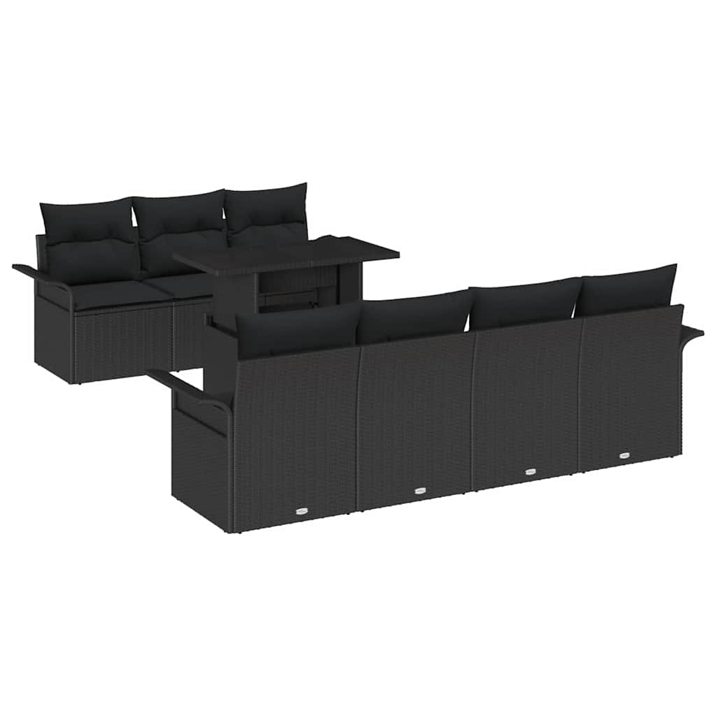 Garden Sofa Set with Cushion 8 pcs Black Poly Rattan