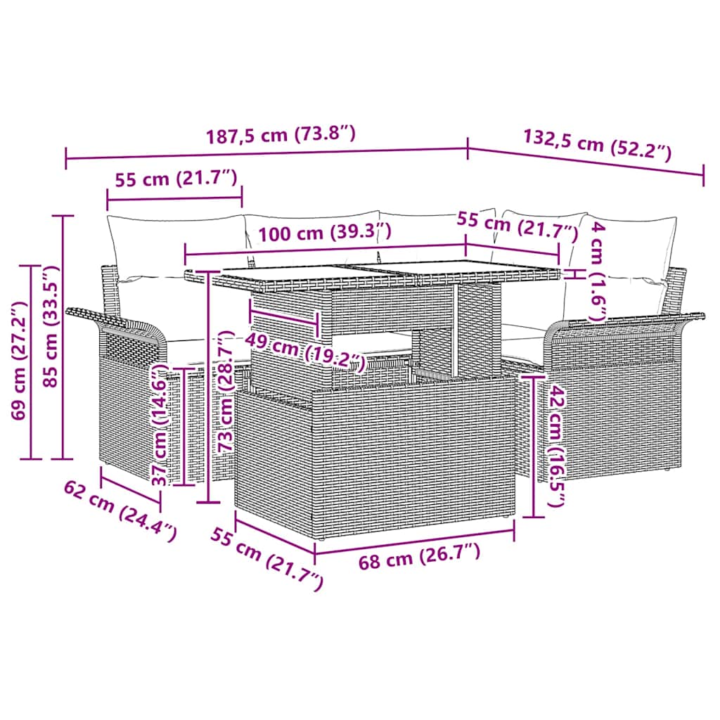 Garden Sofa Set with Cushion 5 pcs Black Poly rattan