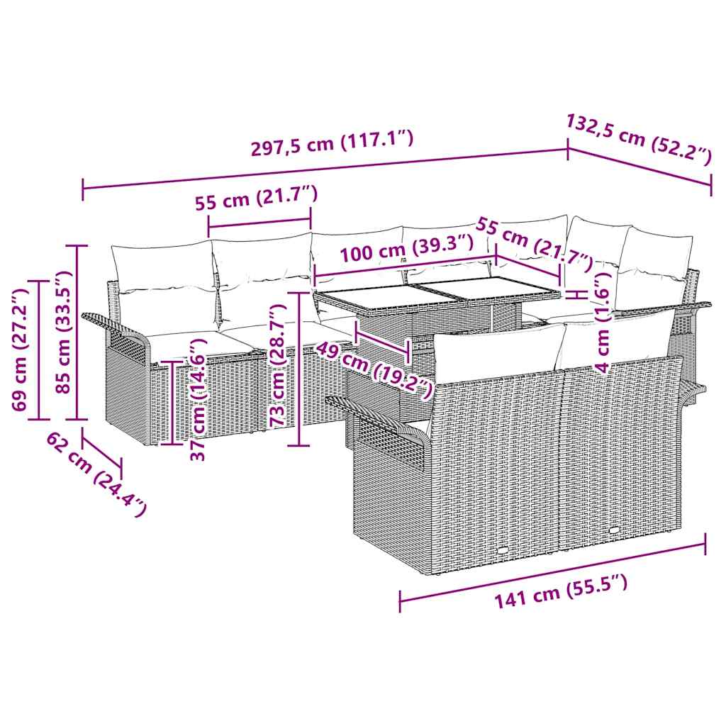 Garden Sofa Set with Cushion 9 pcs Grey Poly rattan