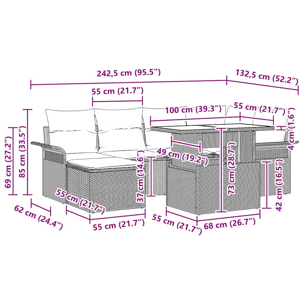 Garden Sofa Set with Cushion 7 pcs Grey Poly rattan
