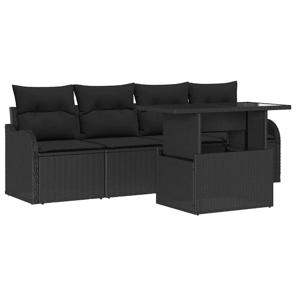Garden Sofa Set with Cushion Manual 5 pcs Black Poly Rattan