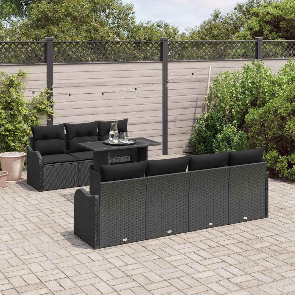 Garden Sofa Set with Cushion 8 pcs Black Poly Rattan