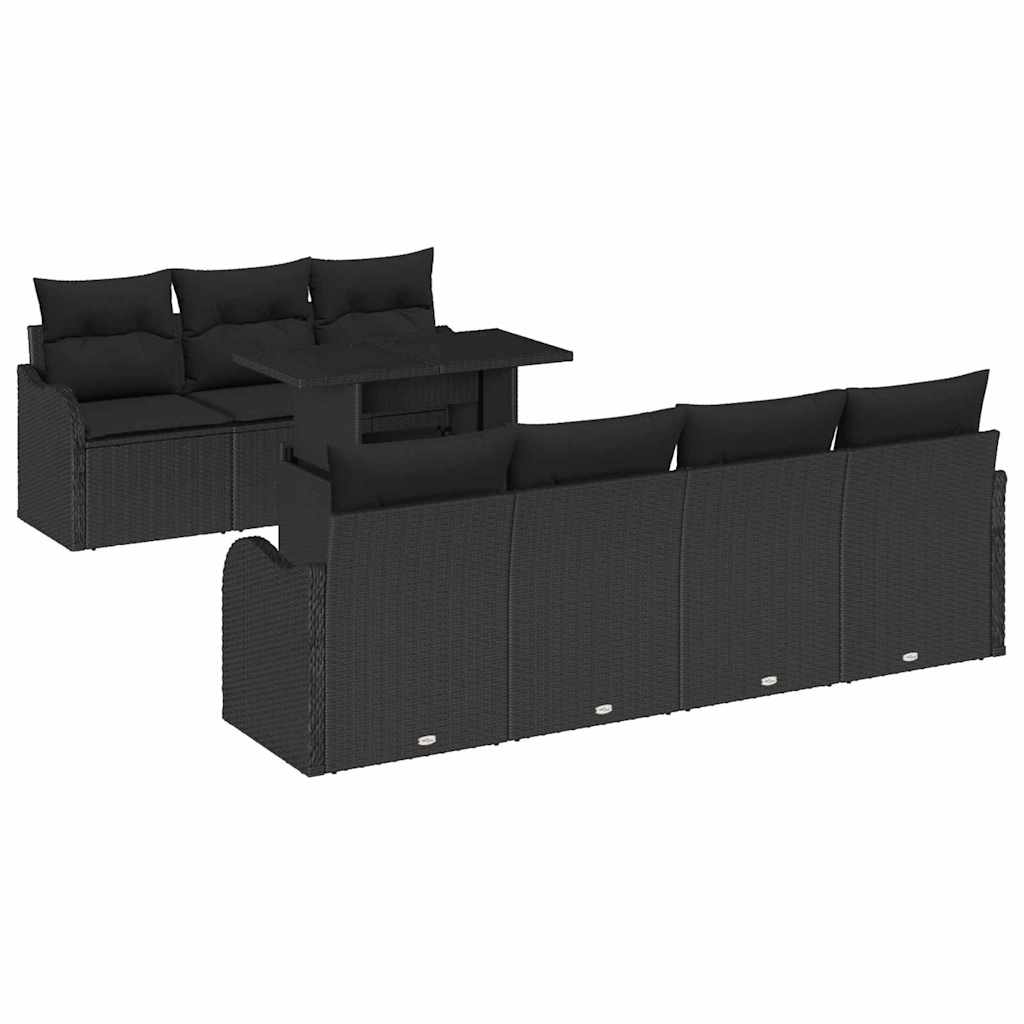 Garden Sofa Set with Cushion 8 pcs Black Poly Rattan