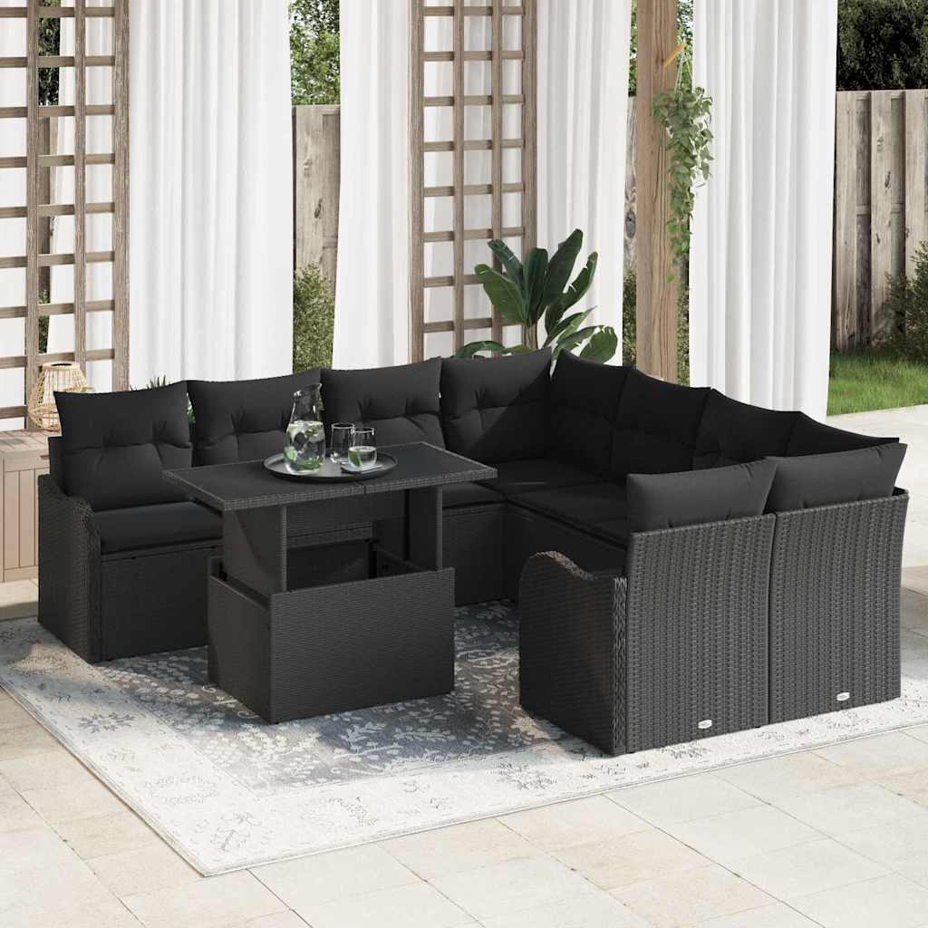 Garden Sofa Set Manual 9 pcs Black 100 x 55 x 73 cm Poly rattan