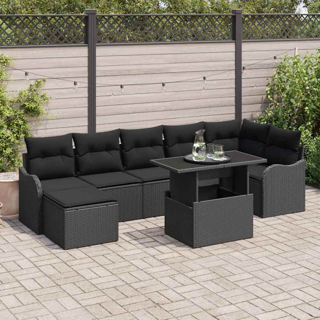 Garden Sofa Set with Cushion 8 pcs Black Poly rattan
