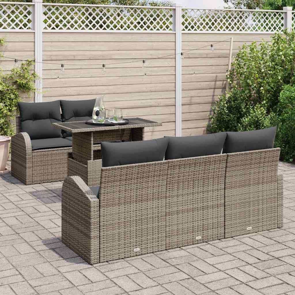 Garden Sofa Set with Cushion Manual 6 pcs Grey Poly Rattan