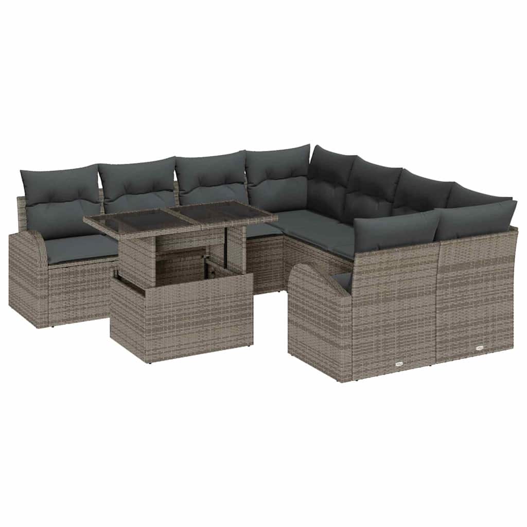 Garden Sofa Set with Cushion Manual 9 pcs Grey Poly Rattan