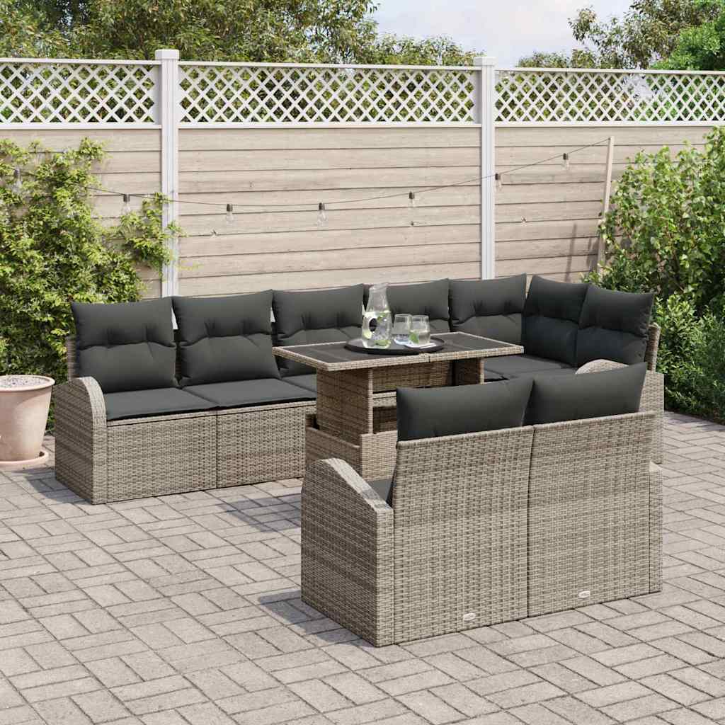 Garden Sofa Set with Storage 9 pcs Grey Poly rattan