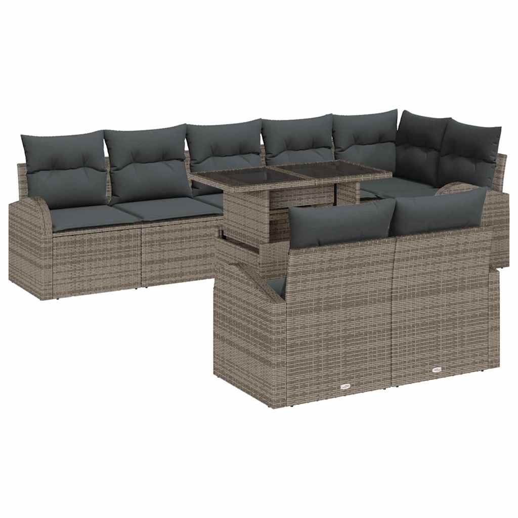 Garden Sofa Set with Storage 9 pcs Grey Poly rattan