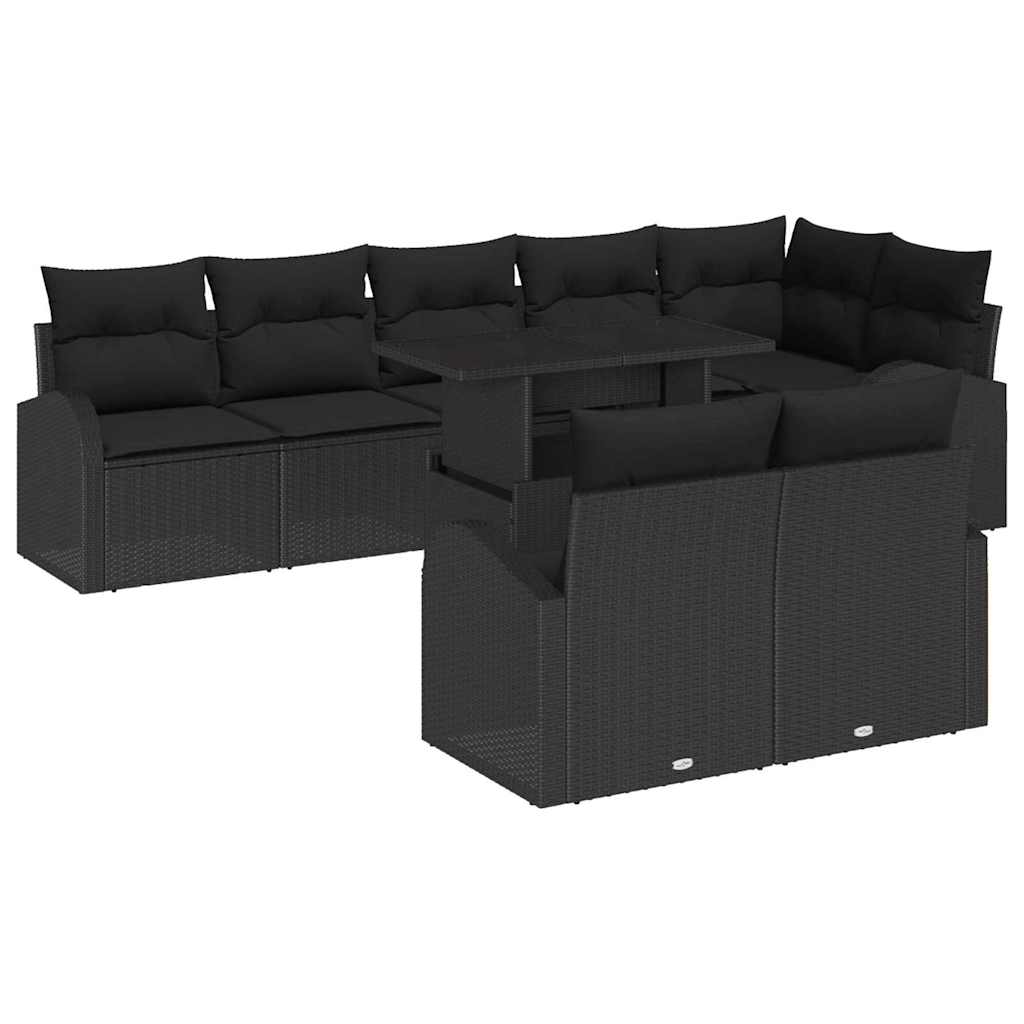 Garden Sofa Set with Cushion 9 pcs Black Poly rattan