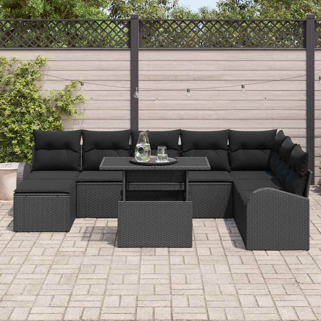 Garden Sofa Set with Storage 9 pcs Black Poly rattan