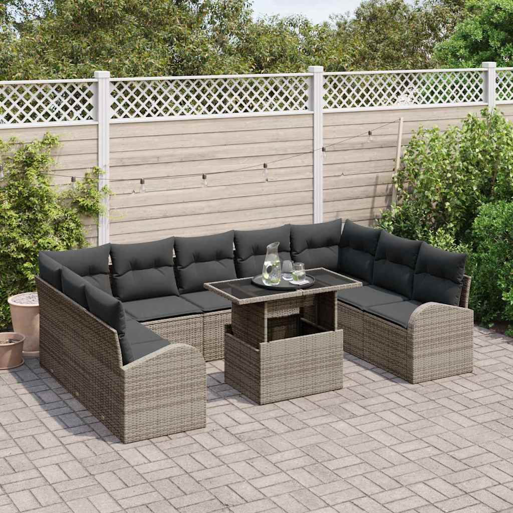 Garden Sofa Set with Cushion 10 pcs Grey Poly rattan