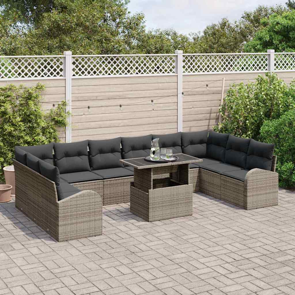 Garden Sofa Set with Cushion 11 pcs Grey Poly rattan