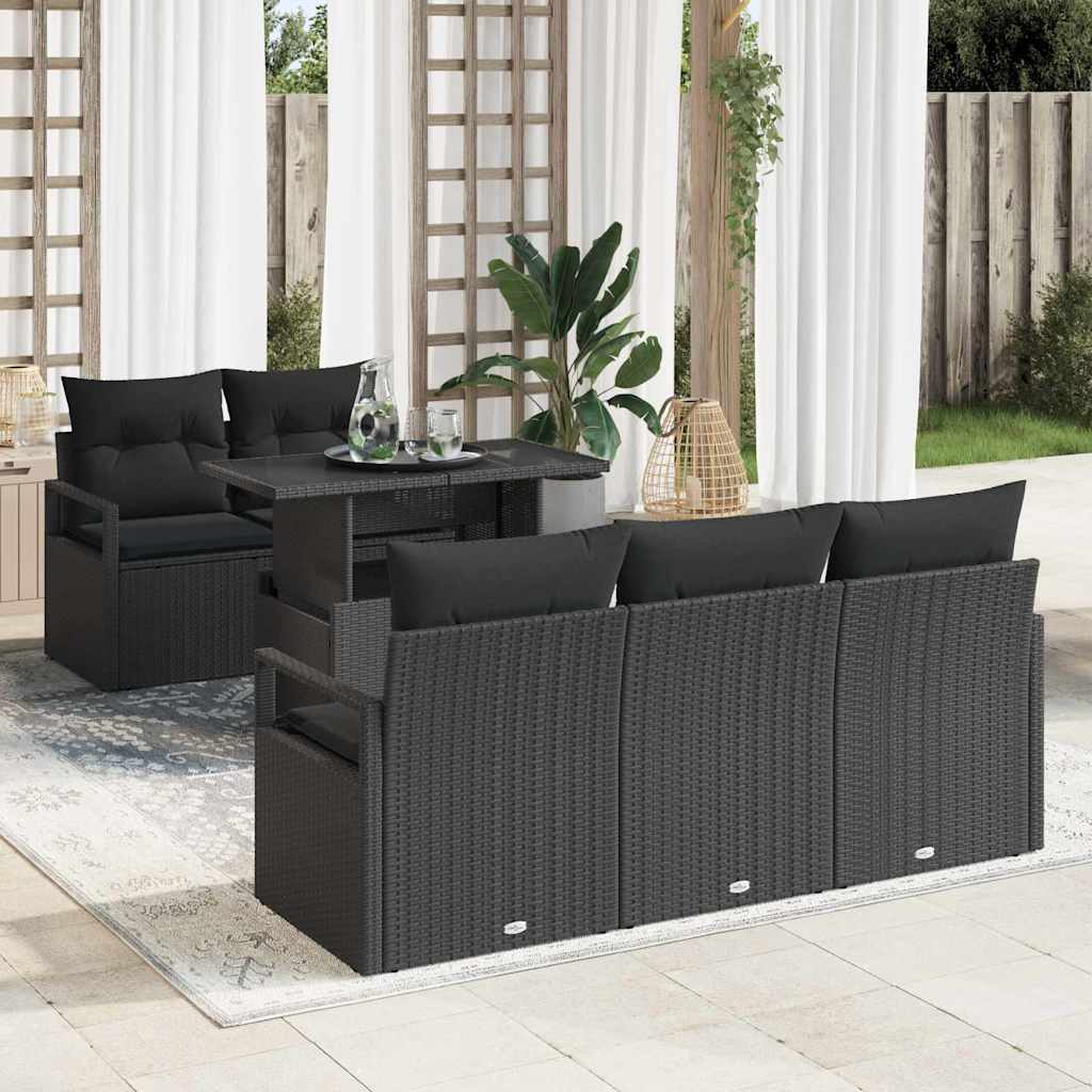 Garden Sofa Set with Cushion 6 pcs Black Poly rattan