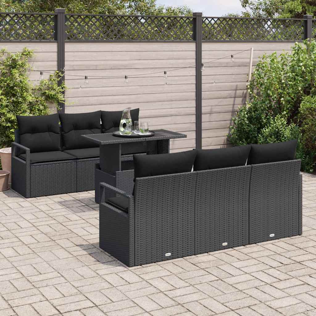 Garden Sofa Set with Cushion 7 pcs Black Poly rattan