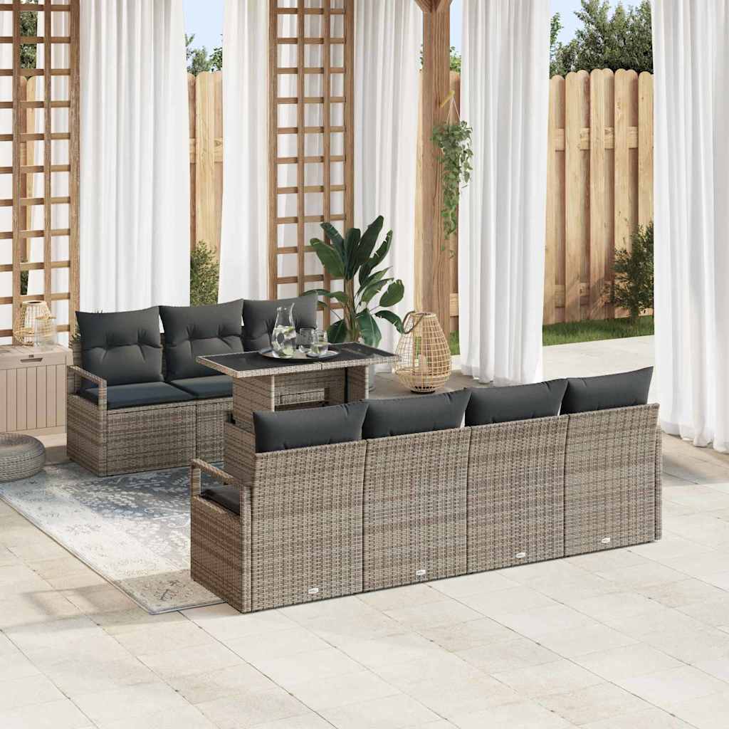Garden Sofa Set with Cushion 8 pcs Grey Poly rattan