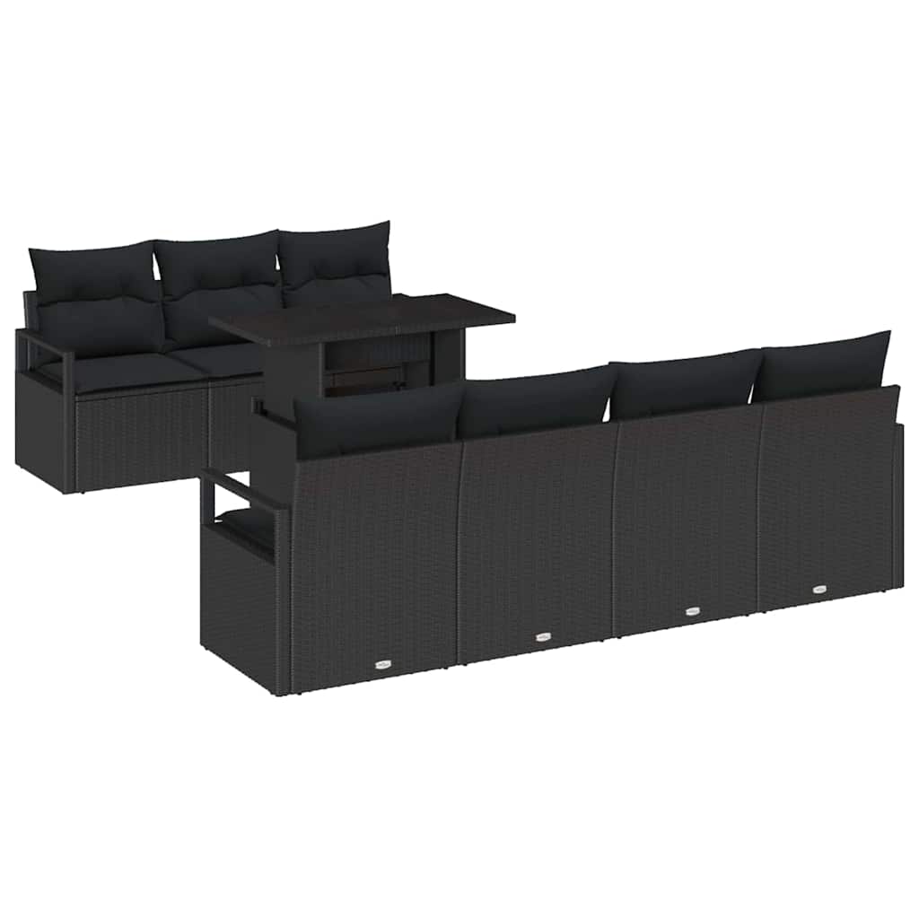 Garden Sofa Set with Cushion 8 pcs Black Poly rattan