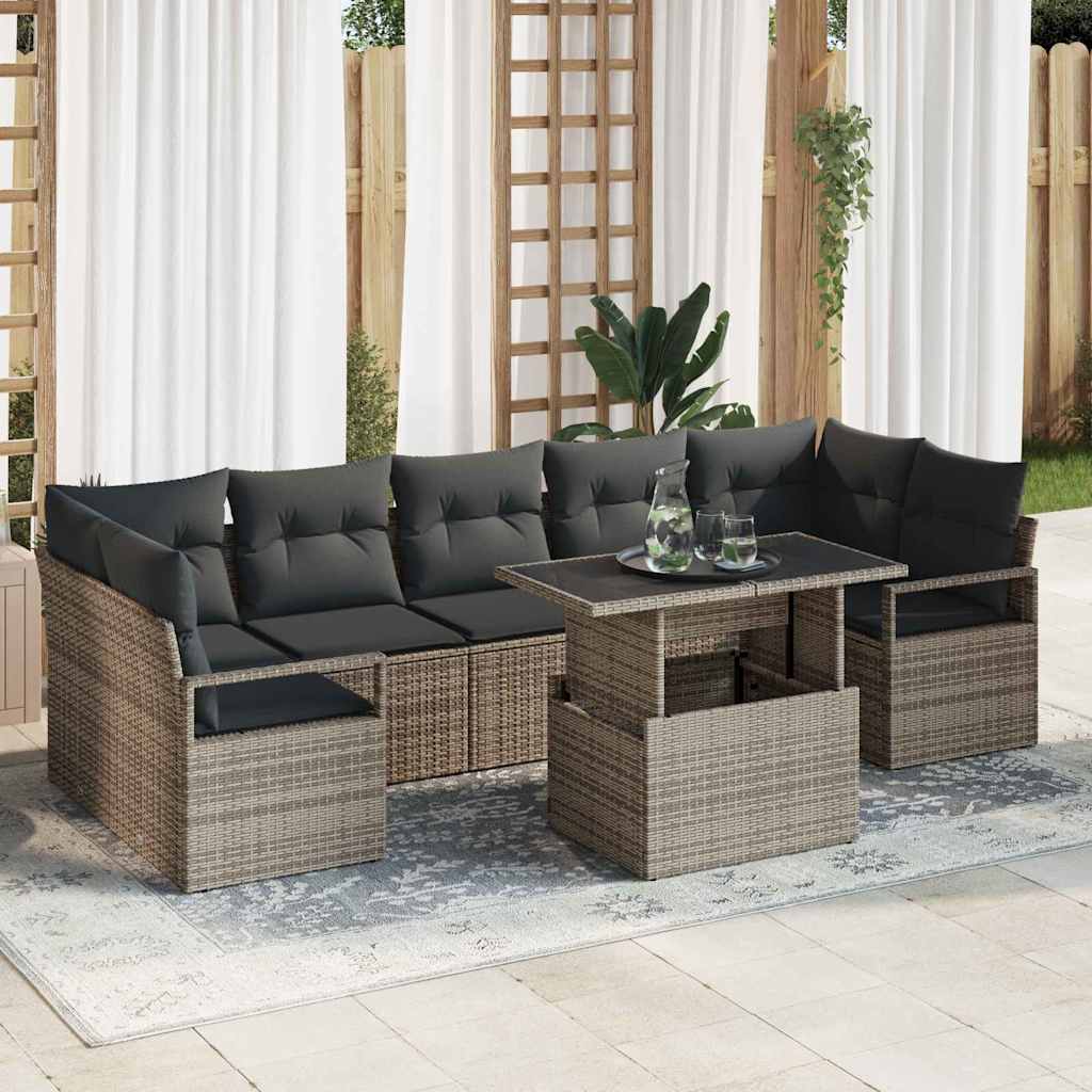 Garden Sofa Set with Storage 8 pcs Grey Poly rattan