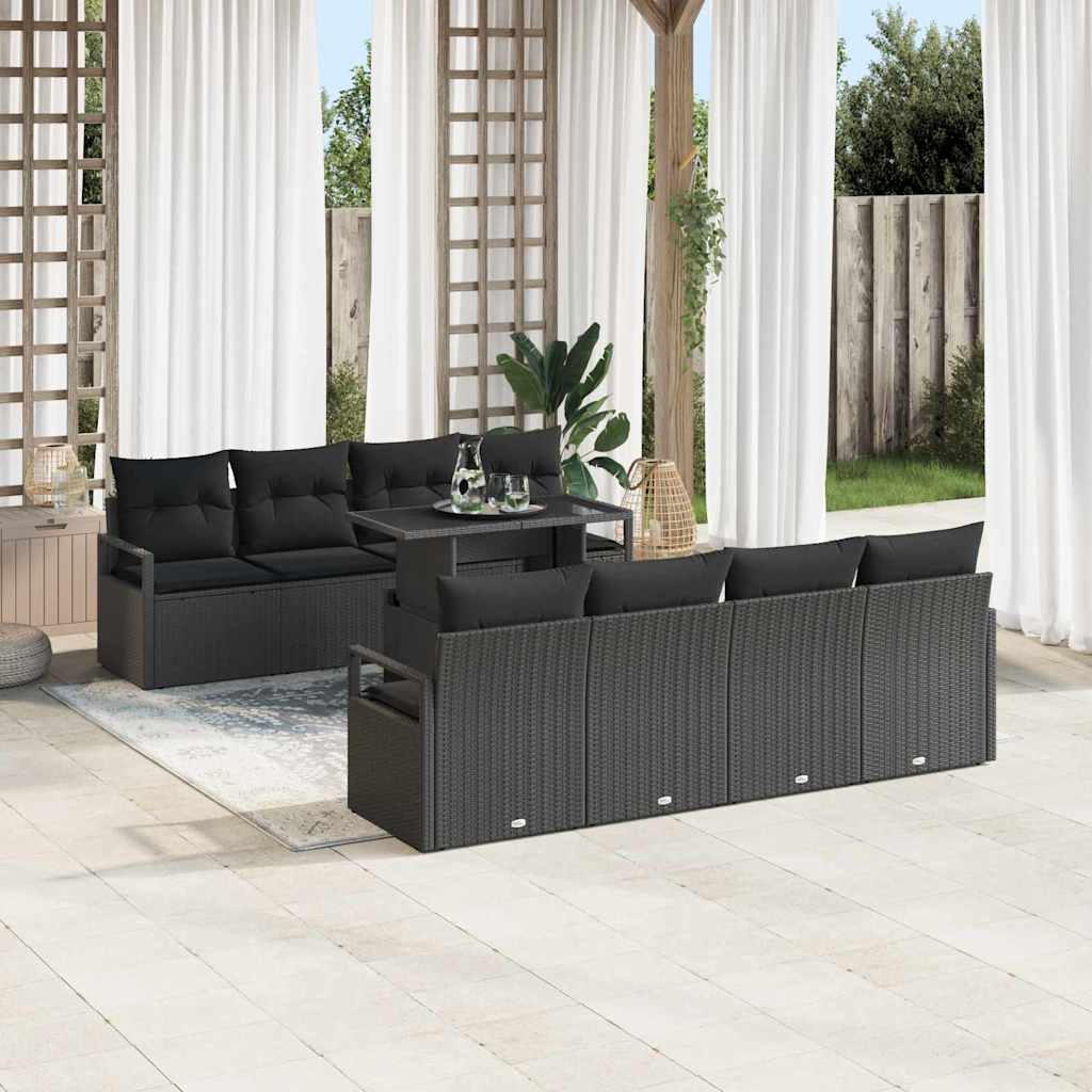 Garden Sofa Set with Cushion 9 pcs Black Poly rattan