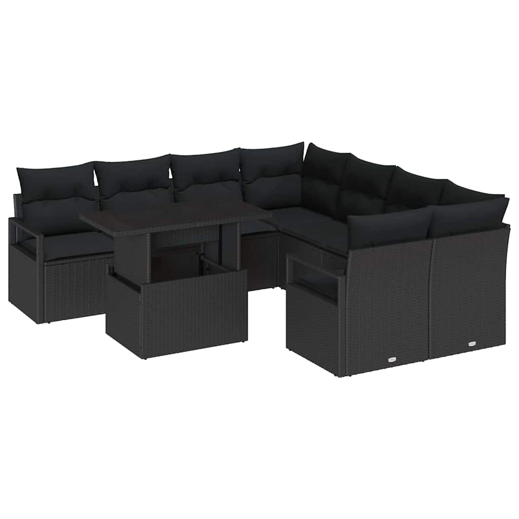 Garden Sofa Set with Cushion 9 pcs Black Poly rattan