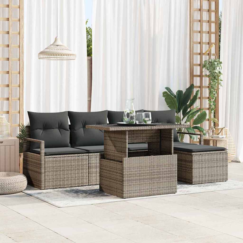 Garden Sofa Set with Storage 6 pcs Grey Poly rattan