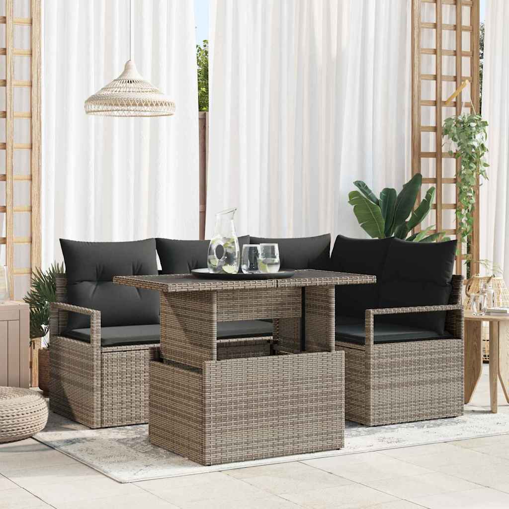 Garden Sofa Set with Storage 5 pcs Grey Poly rattan