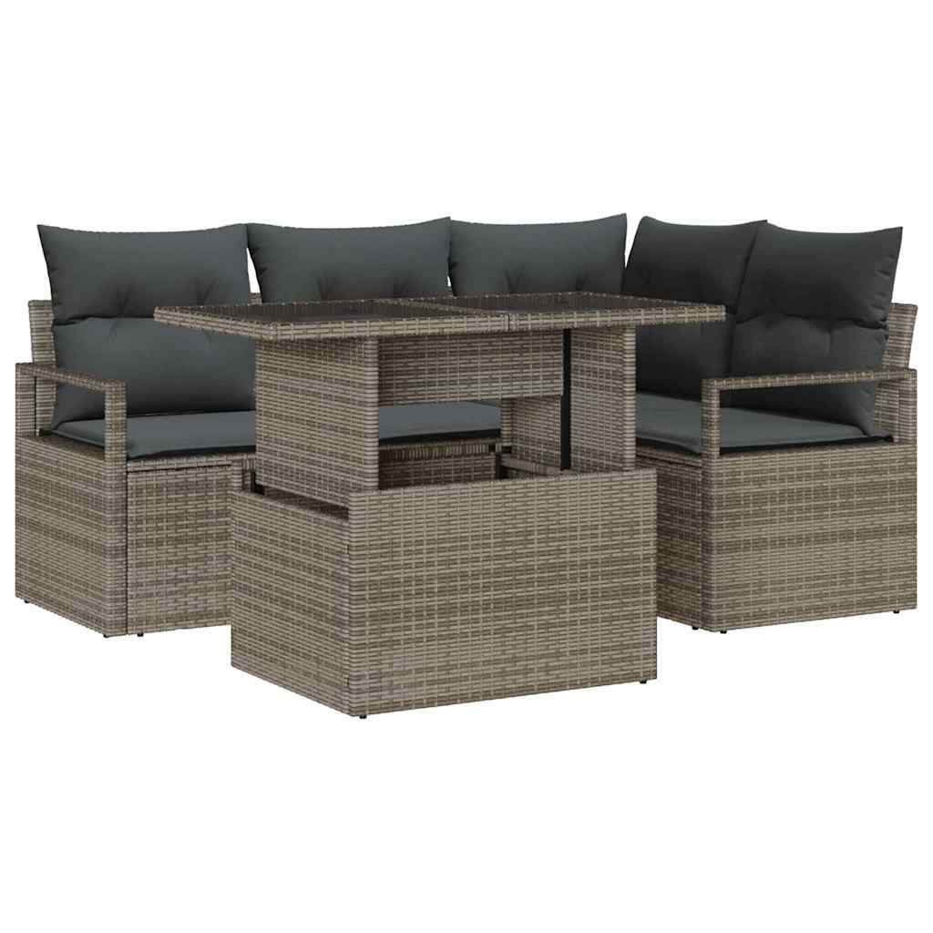 Garden Sofa Set with Storage 5 pcs Grey Poly rattan