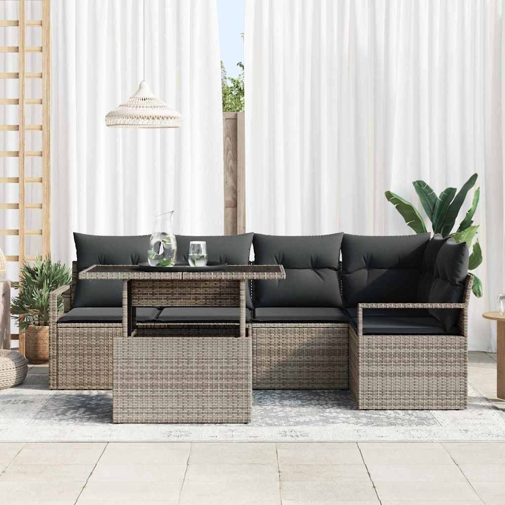 Garden Sofa Set with Storage 6 pcs Grey Poly rattan