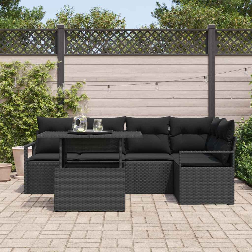 Garden Sofa Set with Storage 6 pcs Black Poly rattan