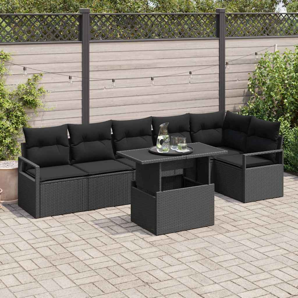 Garden Sofa Set with Storage 7 pcs Black Poly rattan