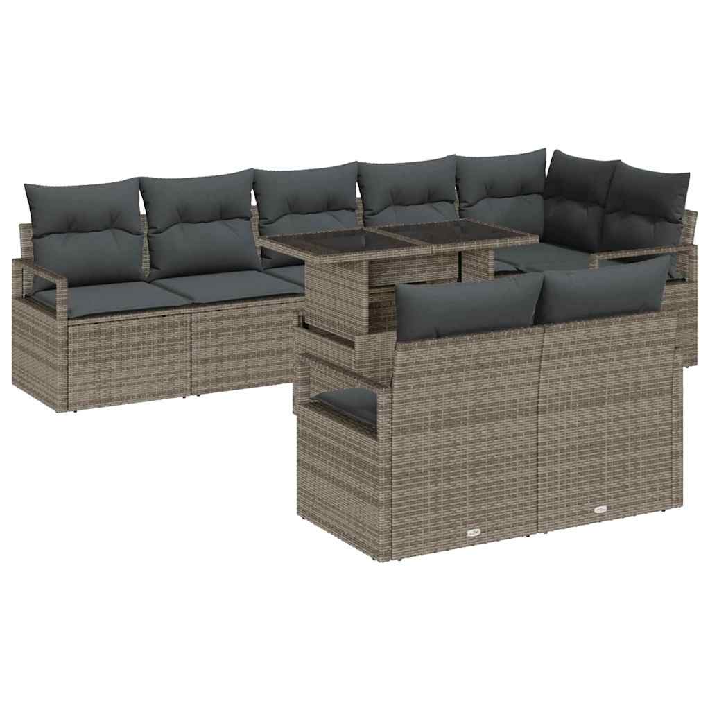 Garden Sofa Set with Cushion 9 pcs Grey Poly rattan