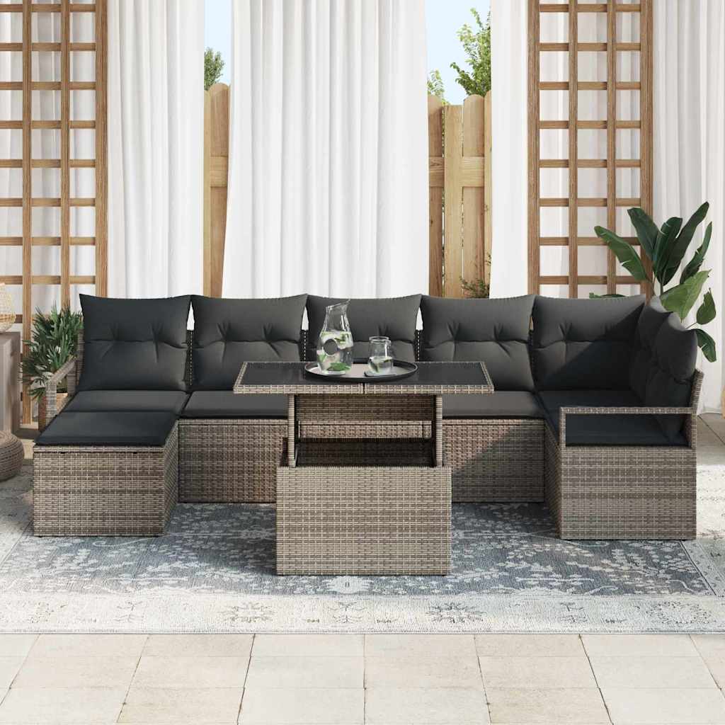Garden Sofa Set with Storage 8 pcs Grey Poly rattan