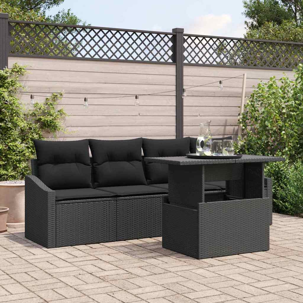 Garden Sofa Set with Storage 5 pcs Black Poly rattan