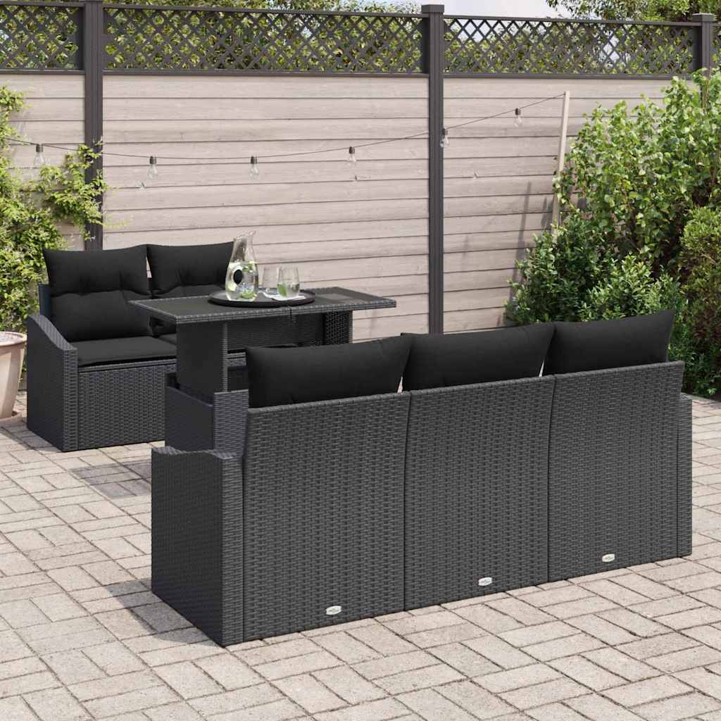 Garden Sofa Set with Cushion 6 pcs Black Poly Rattan