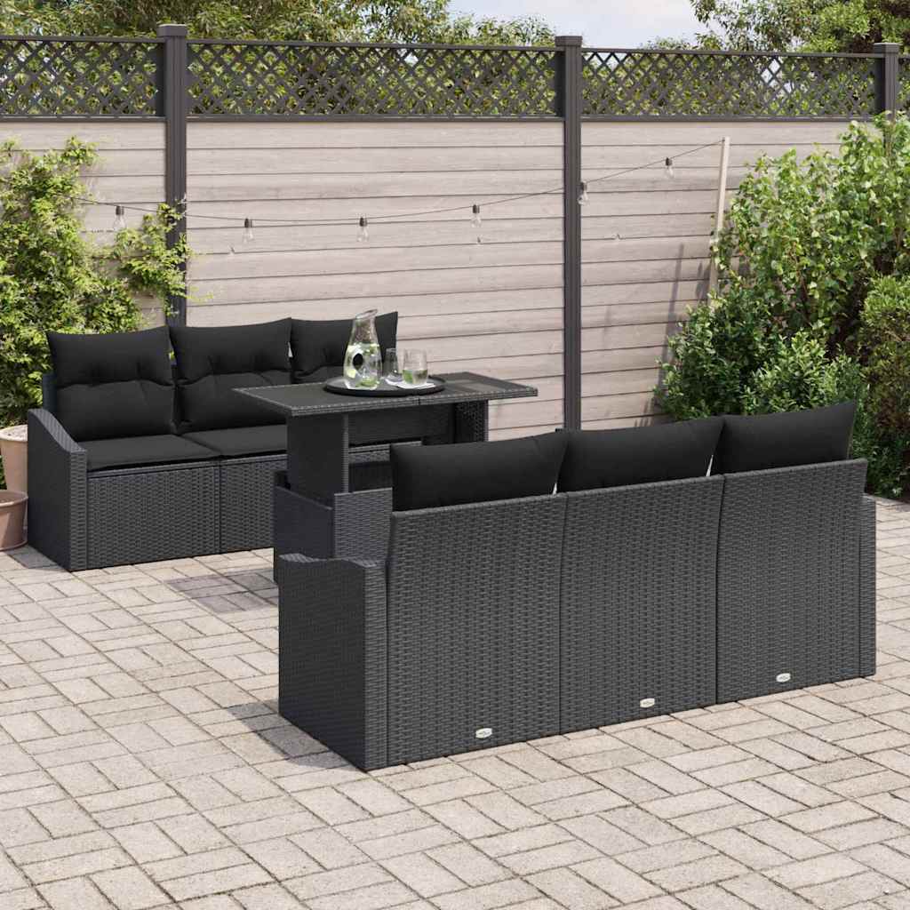 Garden Sofa Set with Cushion 7 pcs Black Poly Rattan