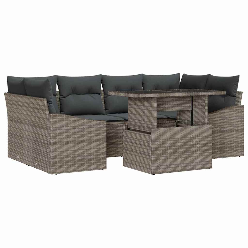 Garden Sofa Set with Storage 7 pcs Grey Poly rattan