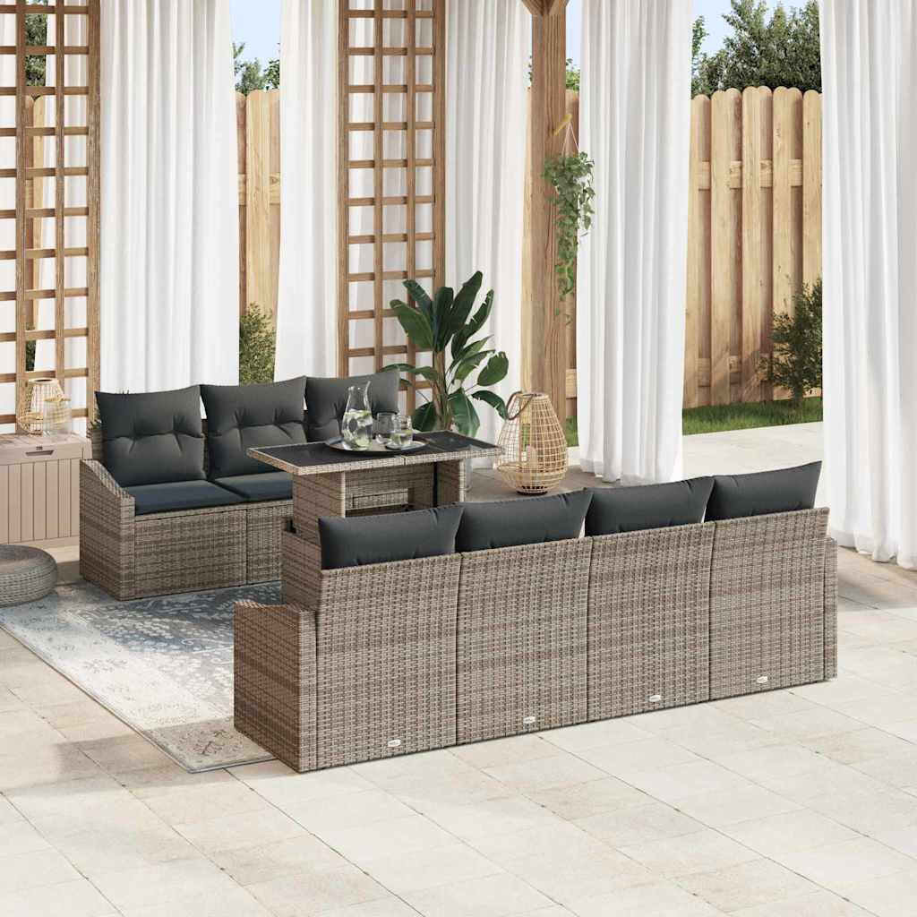 Garden Sofa Set with Storage 8 pcs Grey Poly rattan