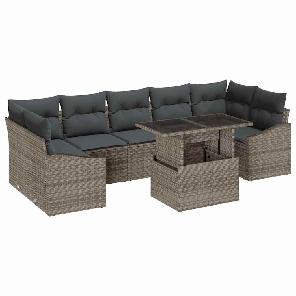 Garden Sofa Set with Cushion 8 pcs Grey Poly Rattan
