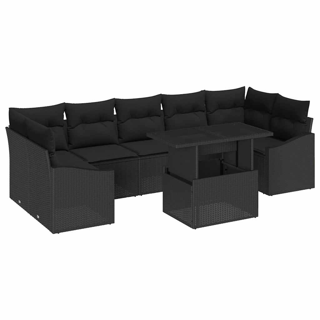Garden Sofa Set with Storage 8 pcs Black Poly rattan