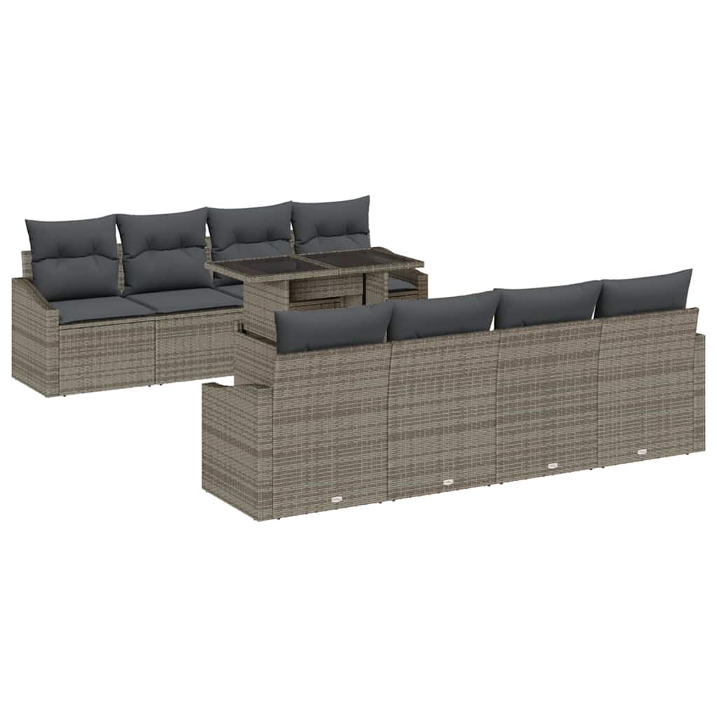 Garden Sofa Set with Cushion 9 pcs Grey Poly Rattan