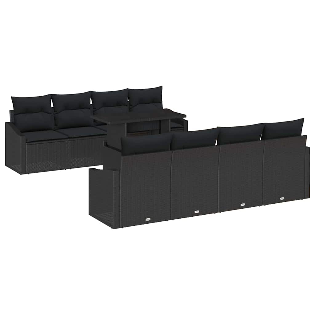 Garden Sofa Set with Cushion 9 pcs Black Poly Rattan