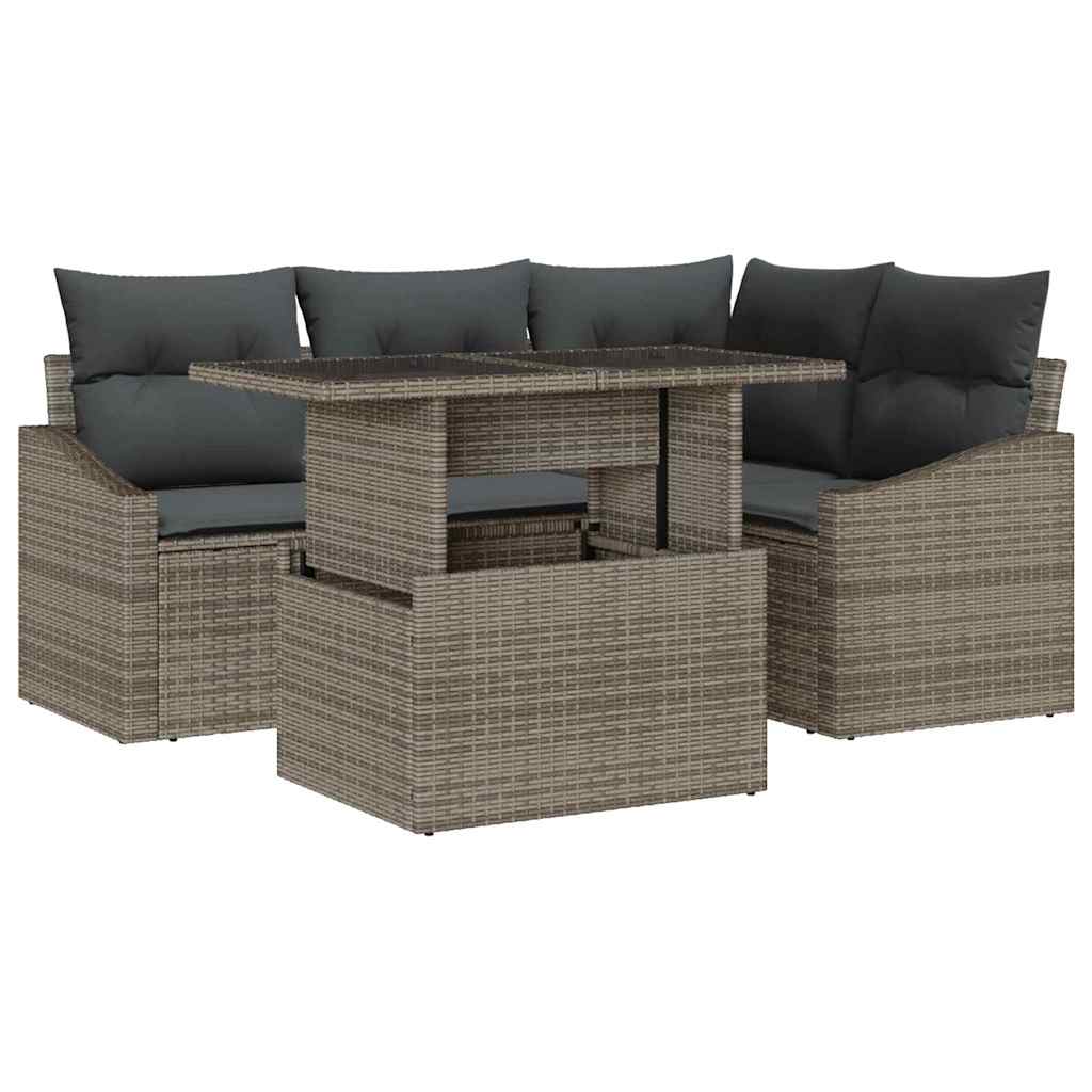 Garden Sofa Set 5 pcs Grey Poly Rattan & Powder-Coated Steel