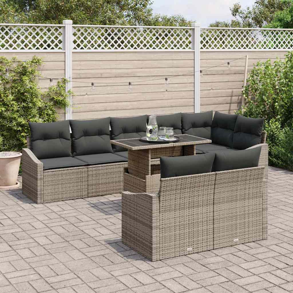 Garden Sofa Set with Cushion 9 pcs Grey 100 x 55 x 73 cm