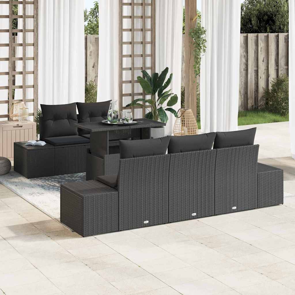 Garden Sofa Set with Cushion 6 pcs Black 100 x 55 x 73 cm