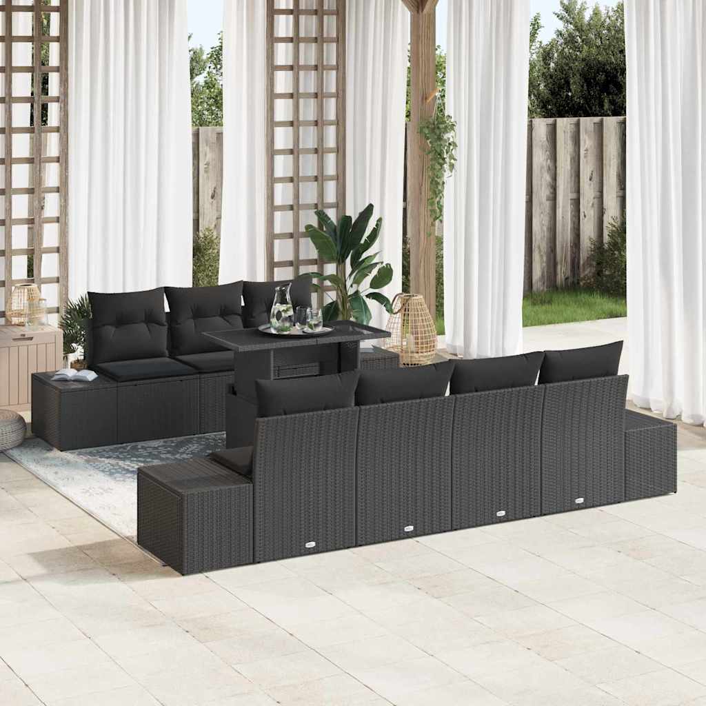 Garden Sofa Set with Cushion 8 pcs Black 100 x 55 x 73 cm