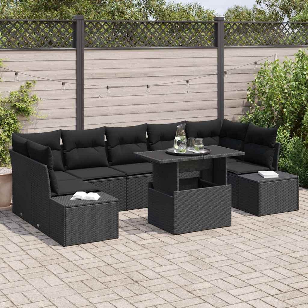 Garden Sofa Set with Cushion 8 pcs Black 100 x 55 x 73 cm