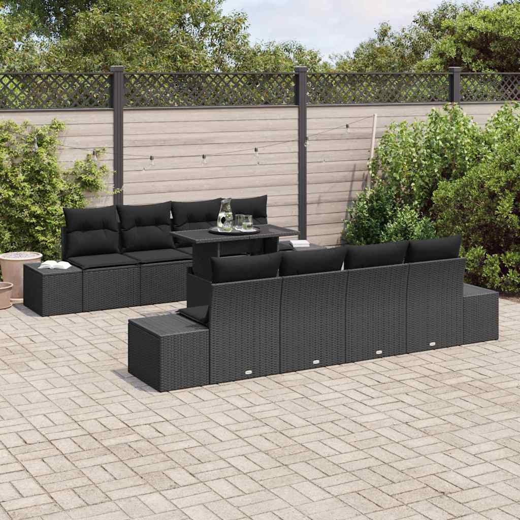 Garden Sofa Set with Cushion 7 pcs Black 100 x 55 x 73 cm