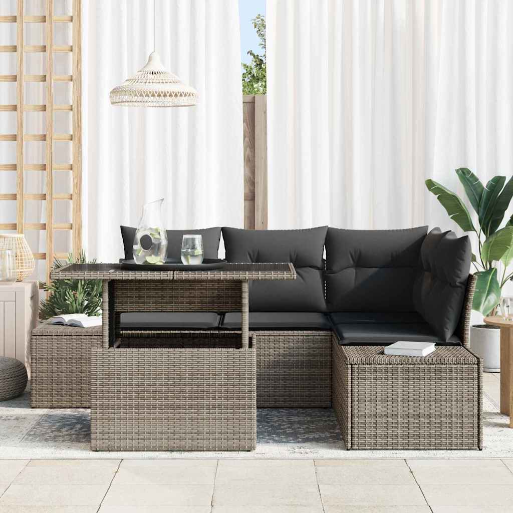 Garden Sofa Set with Storage 5 pcs Grey Poly rattan
