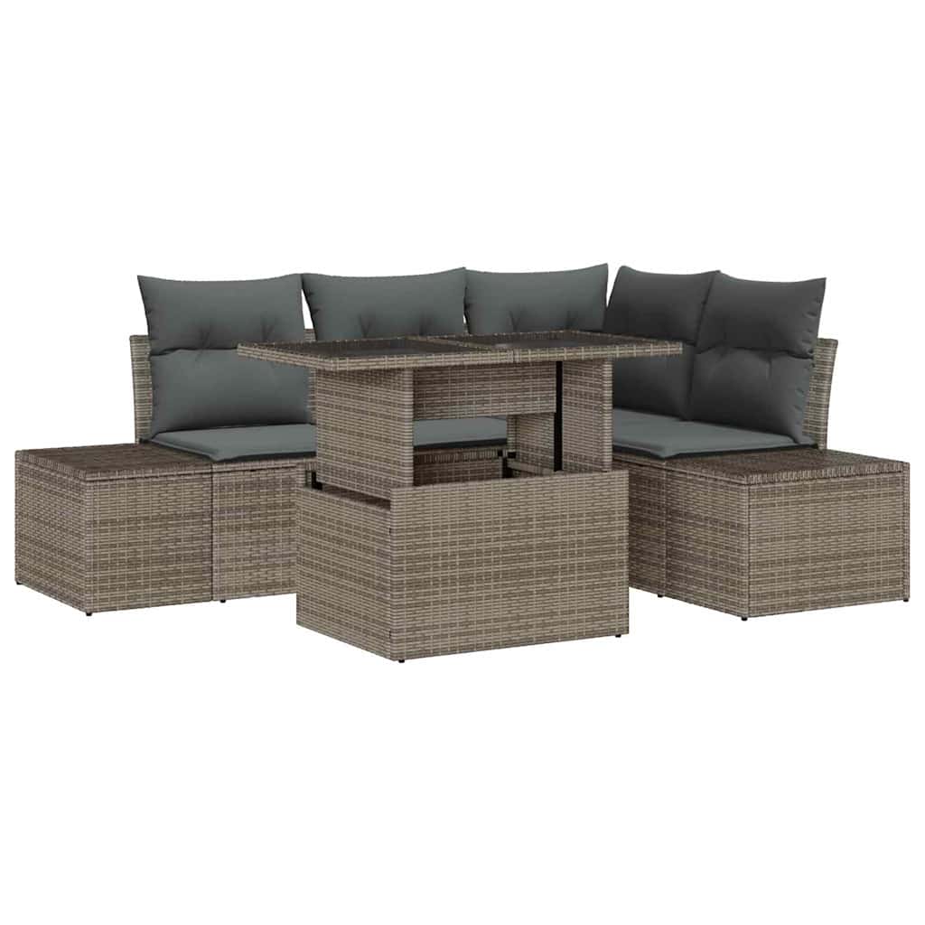 Garden Sofa Set with Cushion 5 pcs Grey Poly Rattan