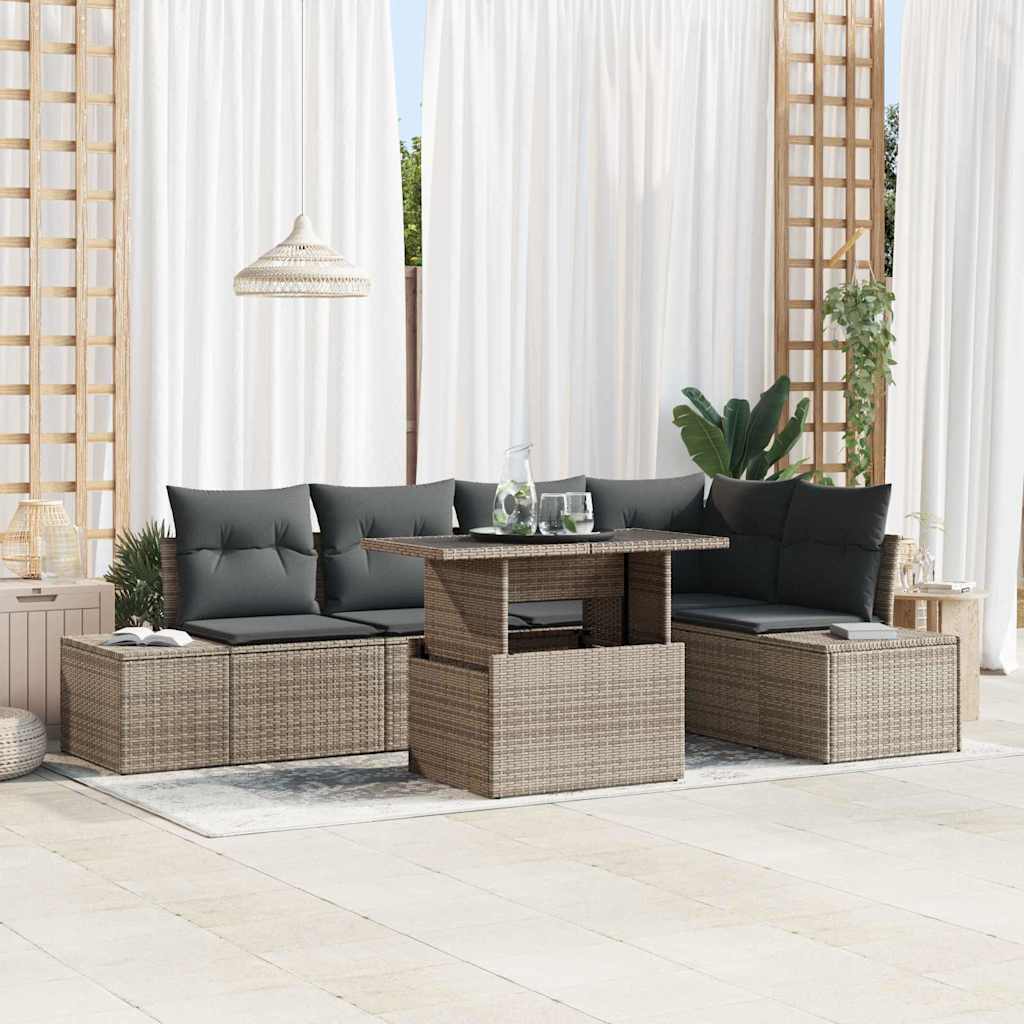 Garden Sofa Set with Storage 6 pcs Grey Poly rattan